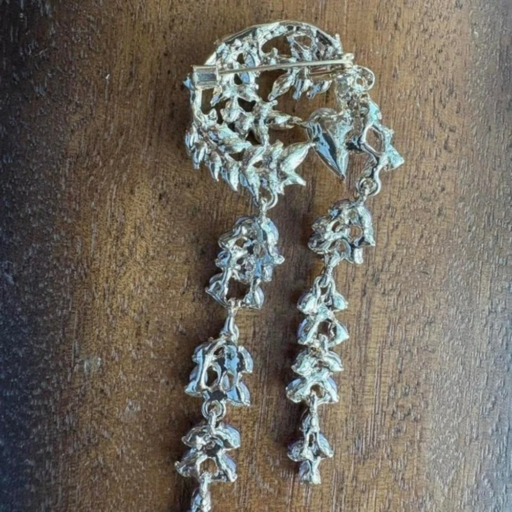 Moonlit Wisteria Purple Crystal Brooch Cascading Vine Pin 3in Elegant‎ Floral